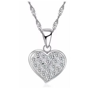 Heart necklace - silver - CZs - 20"